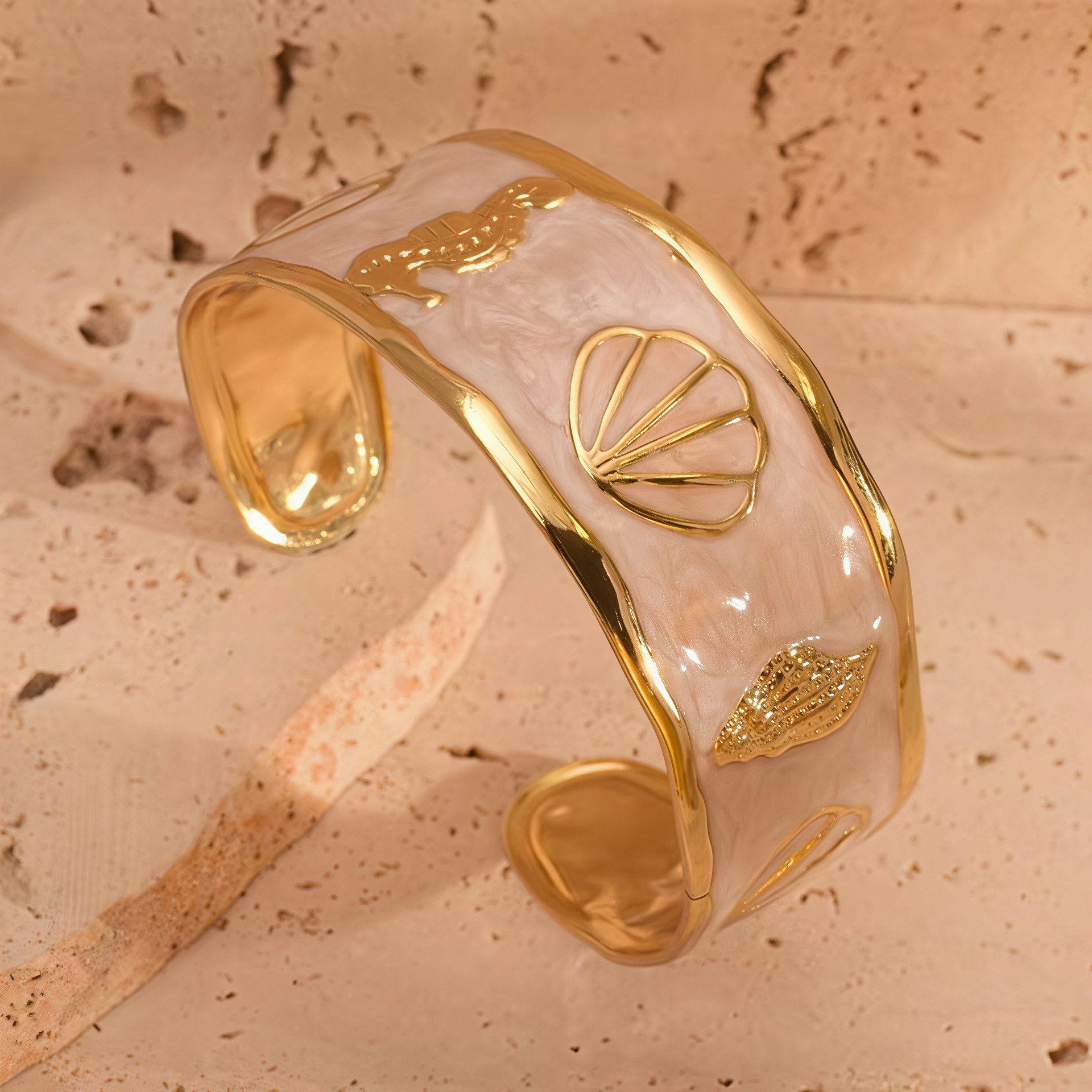 Pulsera de Concha estrella de mar blanca-2