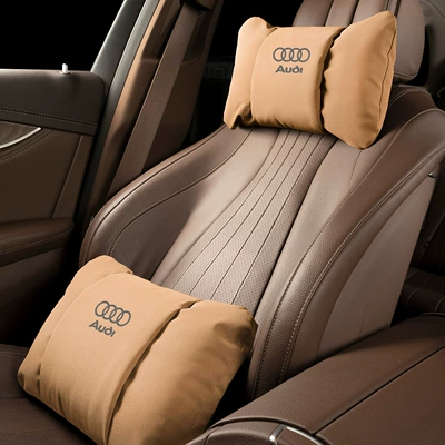 Headrest, Audi Headrest, Lumbar Support - butterfly-style-vintage-brown-audi-headrest-lumbar-support-set-one-of-each