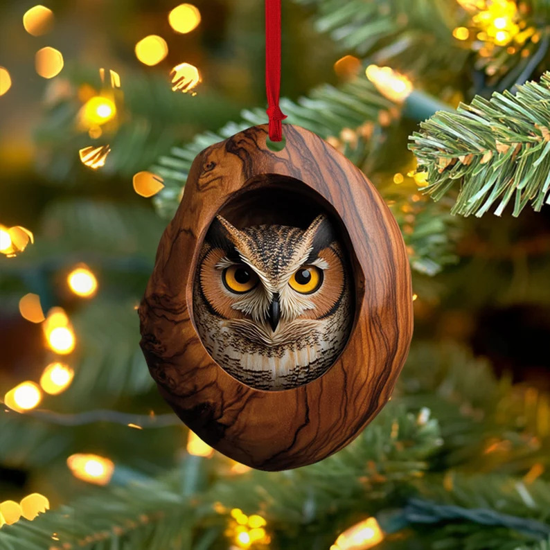 Nuevos búhos transfronterizos, osos, adornos de Navidad, colgantes de árbol de Navidad, colgantes de acrílico de impresión plana 2D