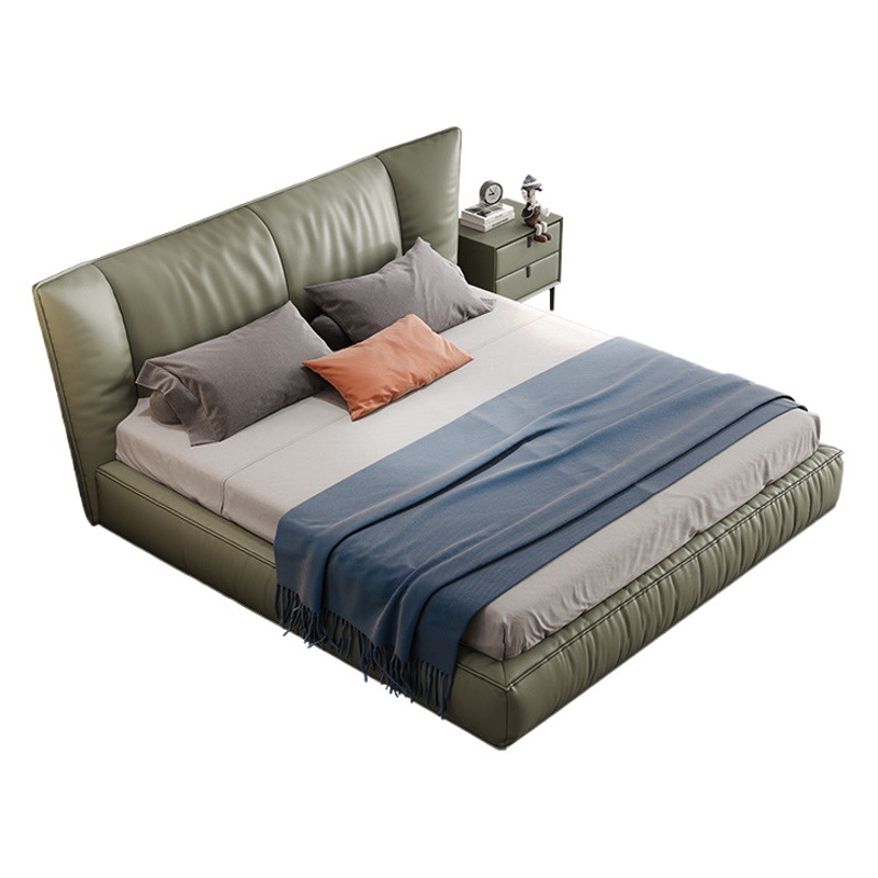Cama de cuero genuino dormitorio principal elegante cama doble italiano minimalista primera capa piel de vaca simple bolsa suave cama de cuero 1,8*2 m cama de boda