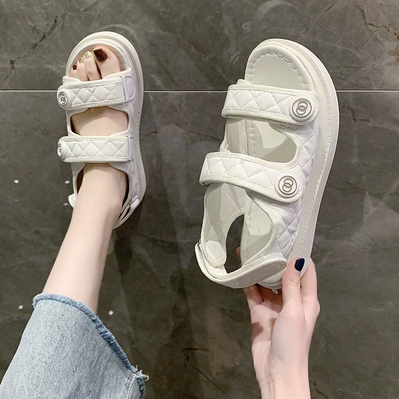 Сандалии, летняя пляжная обувь для отдыха с липучкой, стиль Chanel, корейский стиль