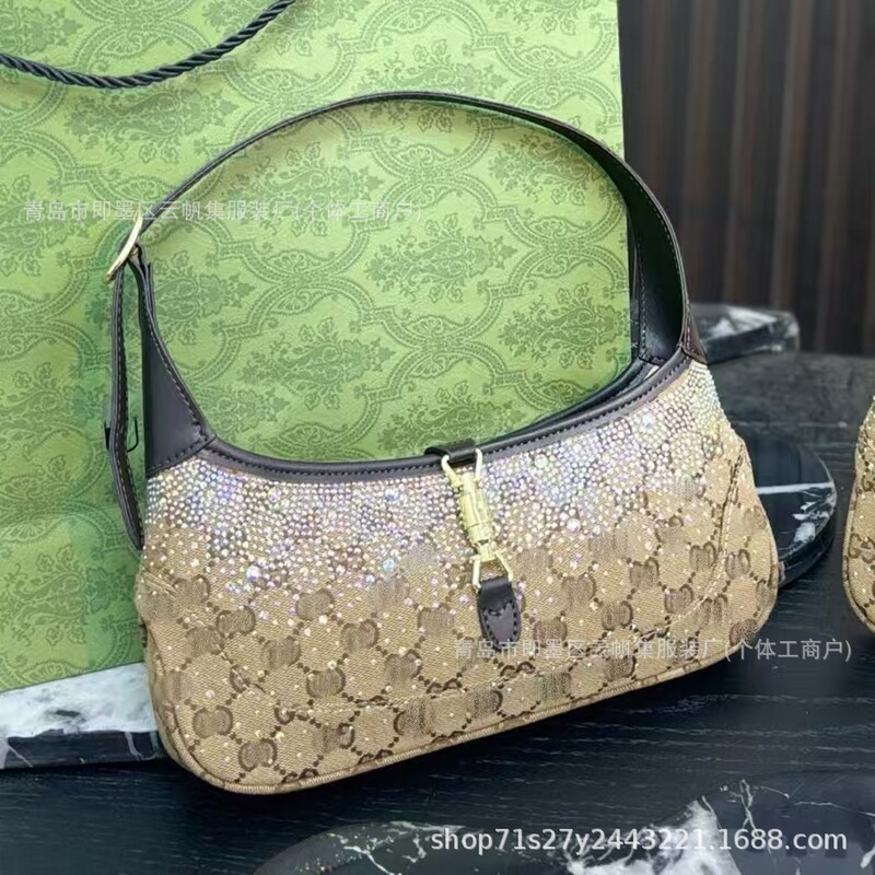 Cross-Border Foreign Trade Jack*1961 Canvas Handbag Full of Rhinestones, Hand-Held Underarm Bag, High-End Gift Box Packaging, Women's Bag