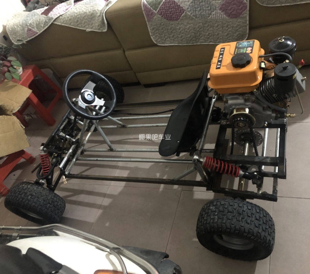 Modified Go-Kart Parts, Homemade Four-Wheel Vehicle with Front and Rear Suspension, Steering Wheel, 1m Rear Axle, 6/7/ 8inch Tires