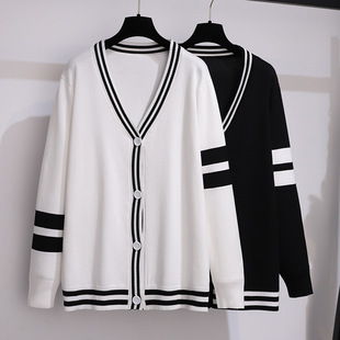 200/ 150kg Plus Size Women's Clothing Bust Size 150/160 Loose Spring and Autumn Cardigan Sweater Knitted Jacket 8589