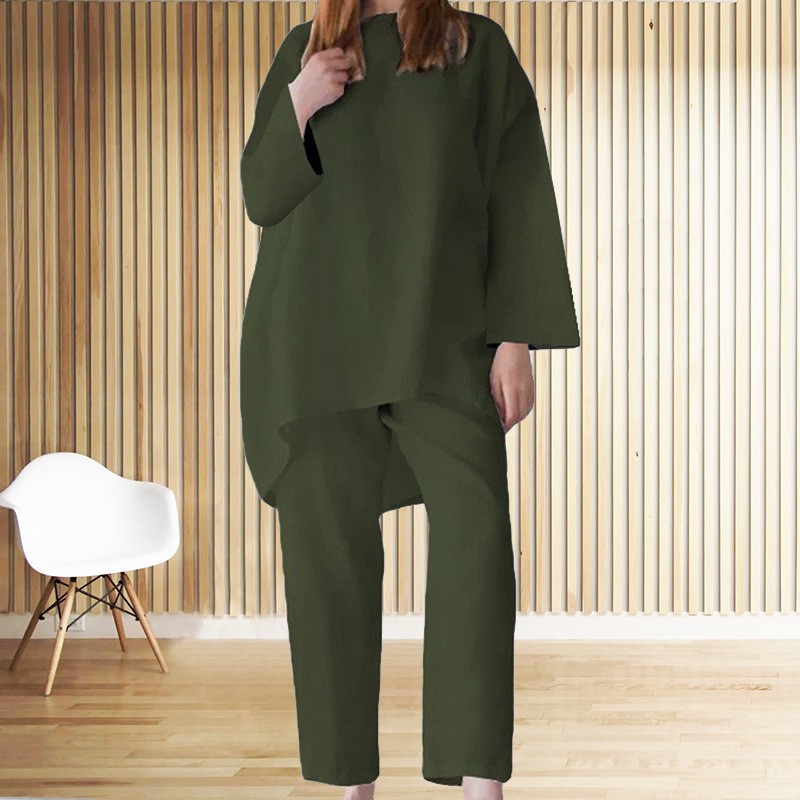 Women's Trendy Solid Color Matching Set Loose Oversized Style Casual Fashion Two‑Piece Outfits_ecoleips.com
