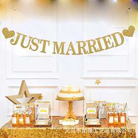 Just Married先生女士派对金葱纸横幅拉旗派对装饰用品适用于婚礼