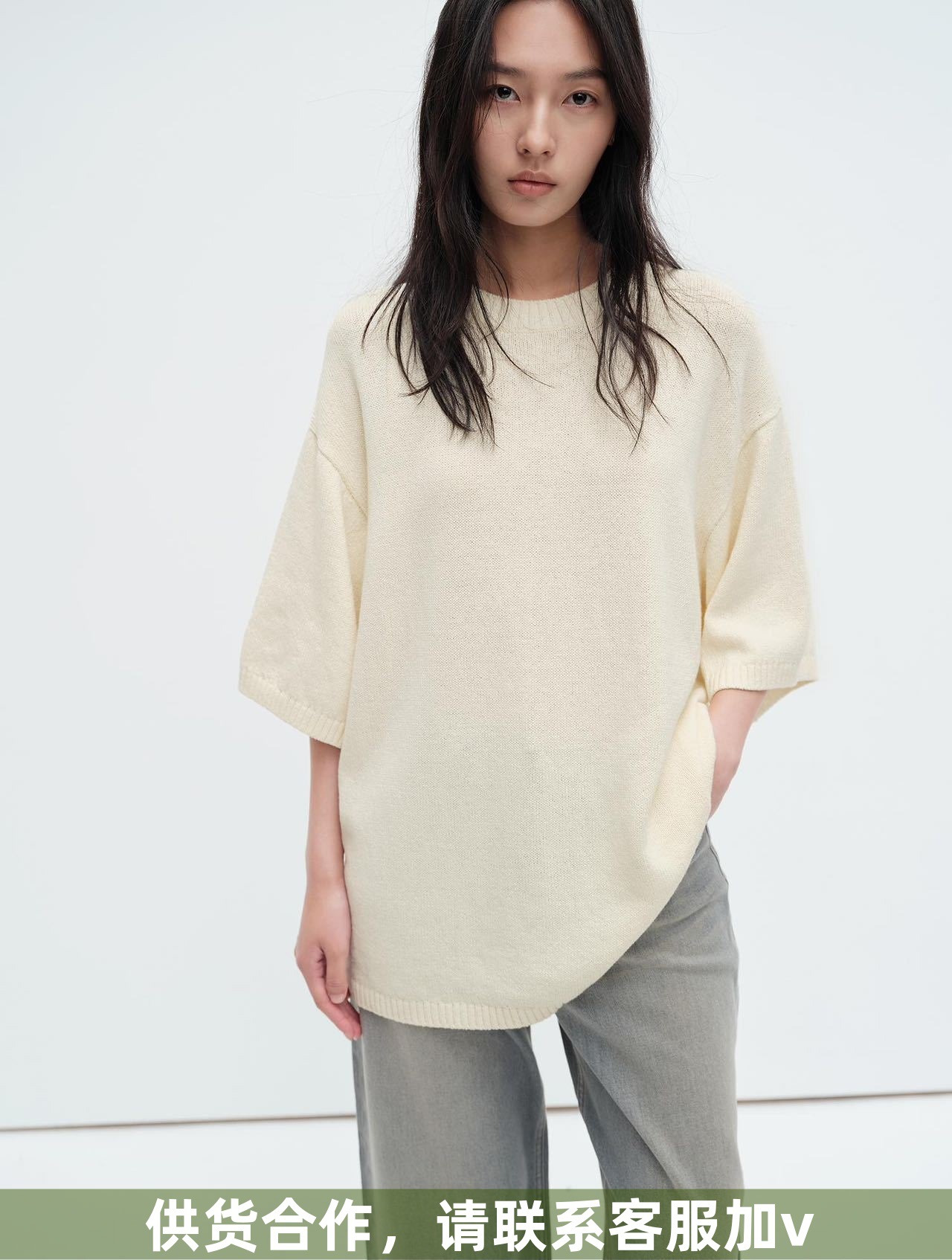 Jaja春夏は爽やかな天然和紙糸綿の通気性が太い棒の怠惰な中袖ニット上着