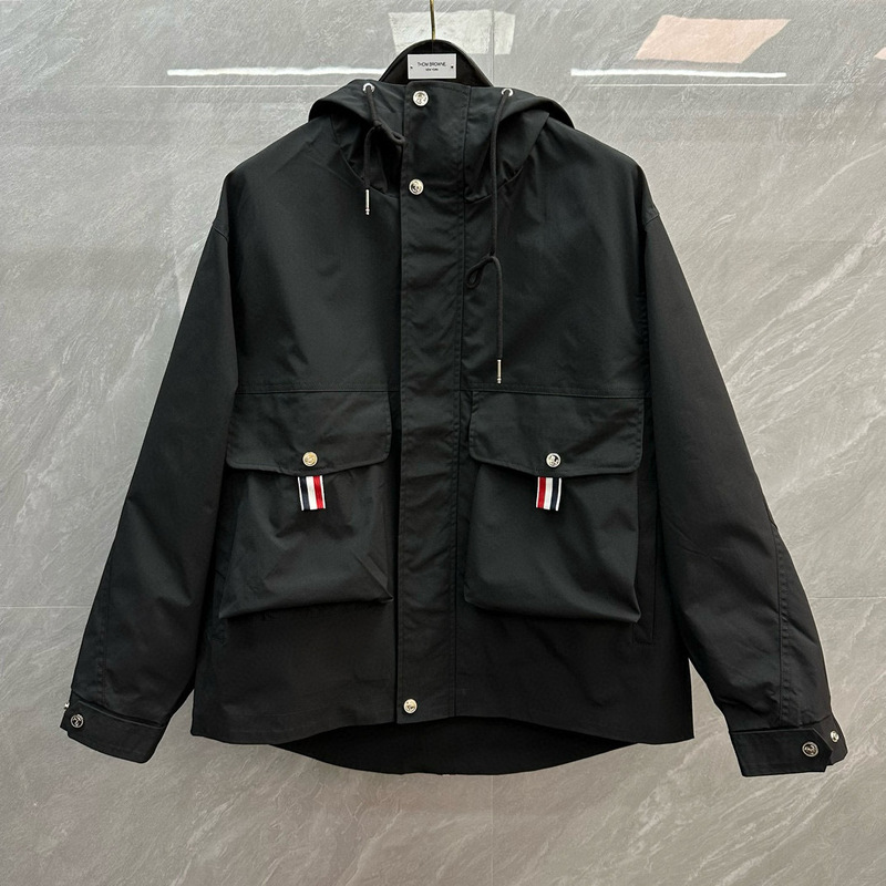 Factory Direct High Version 24ssTB Spring and Autumn Long Sleeve Bilateral Pocket Back Ribbon Striped Hooded Stormtrooper
