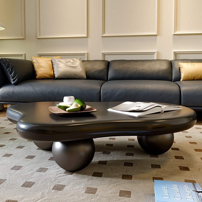 Round Black Cloud Coffee Table for Small Spaces, French Light Luxury Side Table, Modern Light Luxury Minimalist Trendy Table