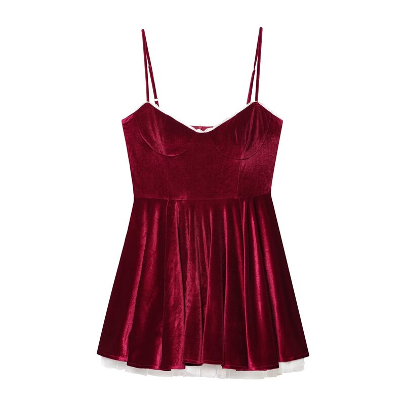 8505-New Fashionable Velvet Mini Suspender Dress Short Skirt for Women