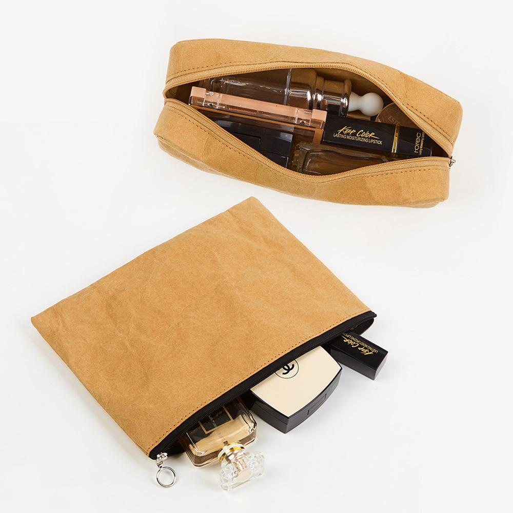 Bolsa de lavado de gran capacidad al por mayor de fábrica Bolsa de almacenamiento de material de papel kraft lavado Bolsa de cosméticos simple portátil de viaje