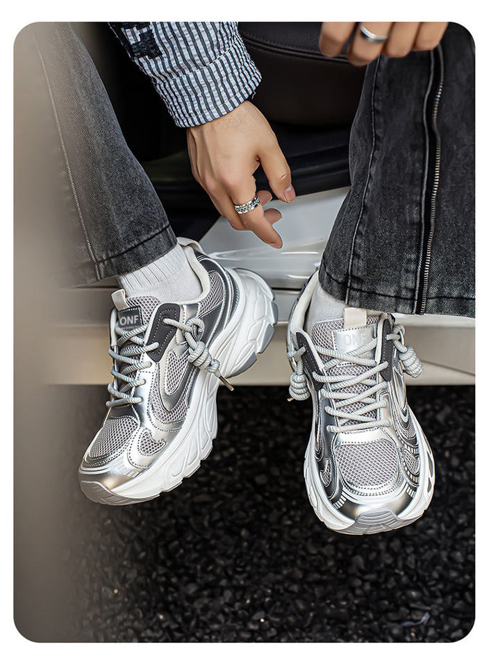 Giày sneaker dad shoes nam cỡ lớn, thân lưới thoáng khí, đế dày tăng chiều cao, gót 3–5 cm — D 71m Thẻ, D71 màu đen, D71 xám bạc chi tiết 10