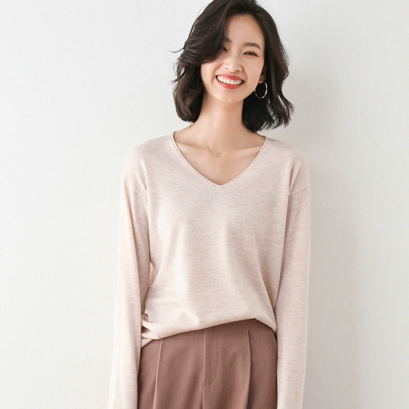 Women's Polyester Pullover (Brand) Slim Long-Sleeve Sweater, Round & V-Neck, Commuting Style