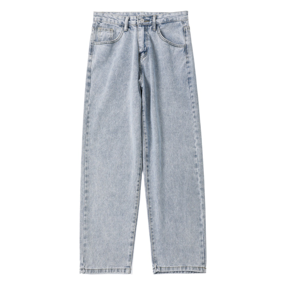 LTK hombres # luz azul lavado jeans de estilo americano de los hombres de la calle drapeado recto suelto todo partido de pierna ancha Pantalones