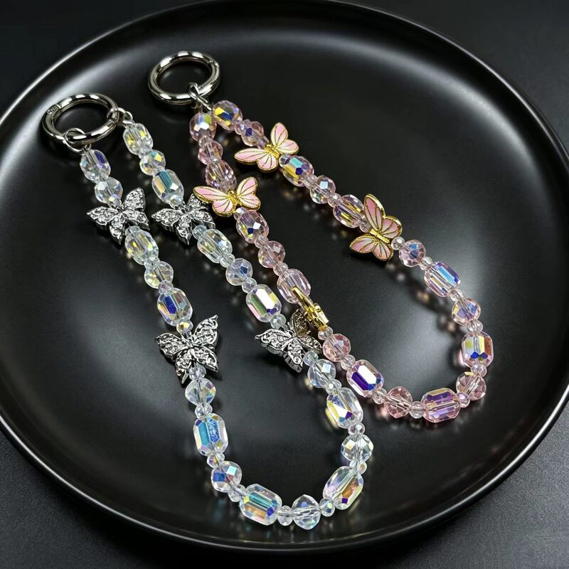 Iridescent Faceted Crystal Butterfly Beaded Keychain, Light Luxury Bling Handheld Phone Chain, Bag Pendant Iridescent Faceted Crystal Butterfly Beaded Keychain, Light Luxury Bling Handheld Phone Chain, Bag Pendant