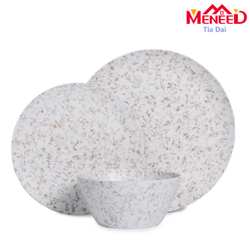 Portable Wheat Straw Dinner Salad Plates and Bowls Set Cereal Chips Melamine 12-Piece Tableware Set Can Be Customized