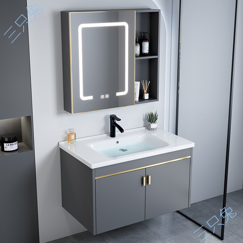 Fábrica recta gabinete de baño combinación espacio aluminio pequeño lavabo cerámico lavabo lavabo doméstico