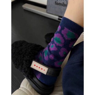 Vintage Artistic Geometric Houndstooth Socks Women's Mid-length Socks Maillard Double Needle Double Way Niche Design Mid-length Socks