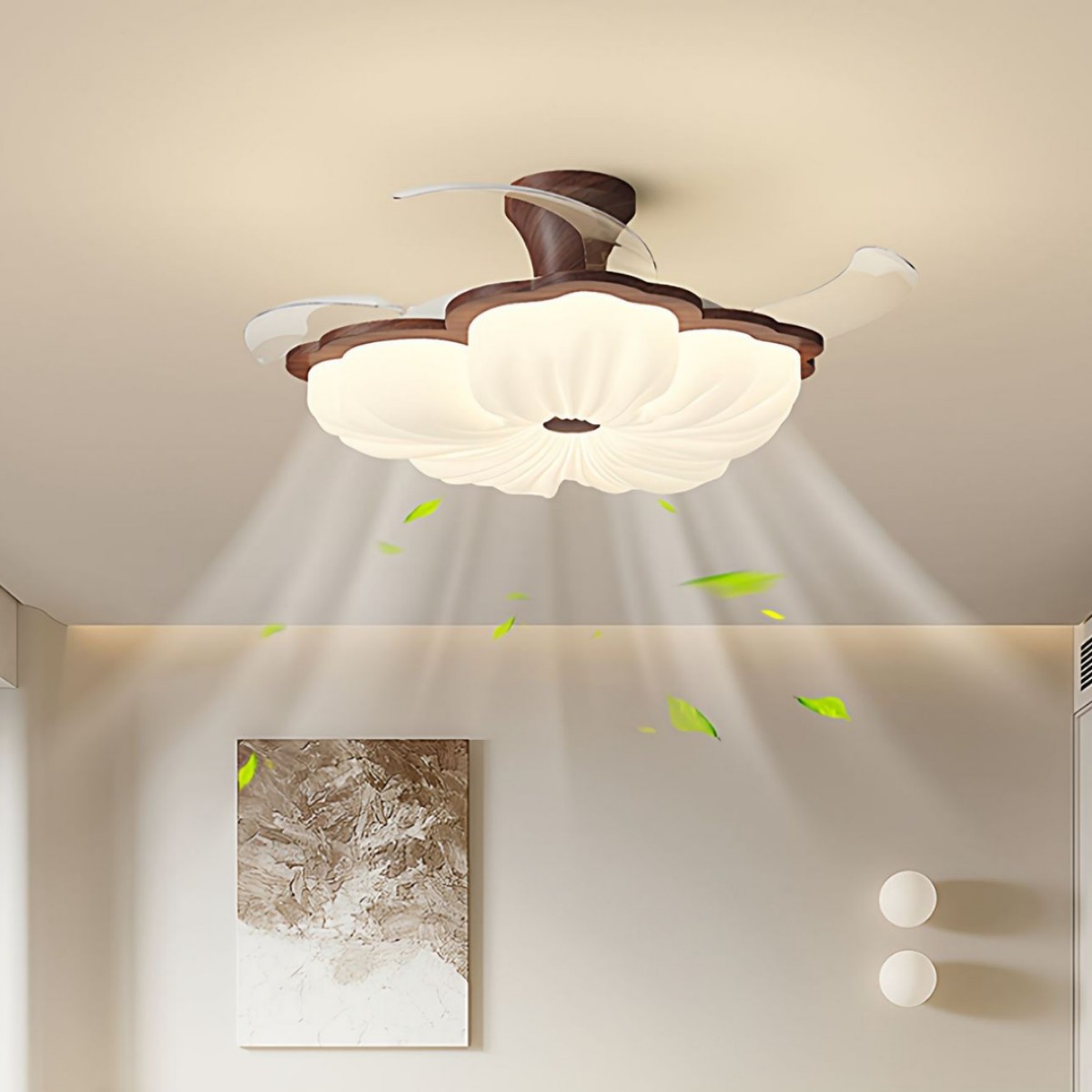 Cream Vintage Fan Lamp French Retro Style New Chinese Style Internet Celebrity Flower Living Room Dining Room Children's Bedroom Ceiling Fan Lamp