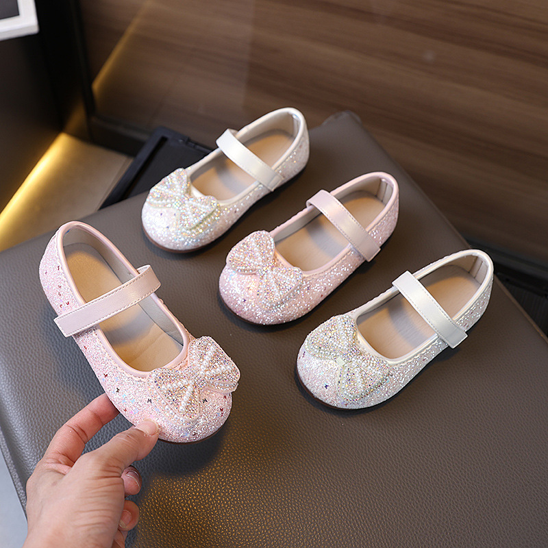 Girls Princess Shoes Spring and Autumn New Children's Shoes Small Leather Shoes Crystal Shoes Baby Dance Shoes Single-layer Shoes with Dress