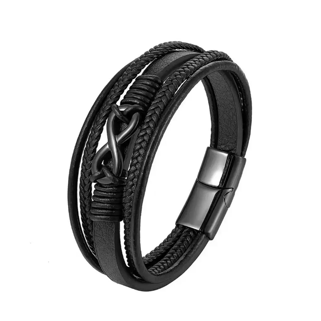 Pulsera de cuero tejida multicapa transfronteriza europea y americana Pulsera de cuero ilimitada de 8 caracteres de alta gama Pulsera retro tejida para hombre Magnético