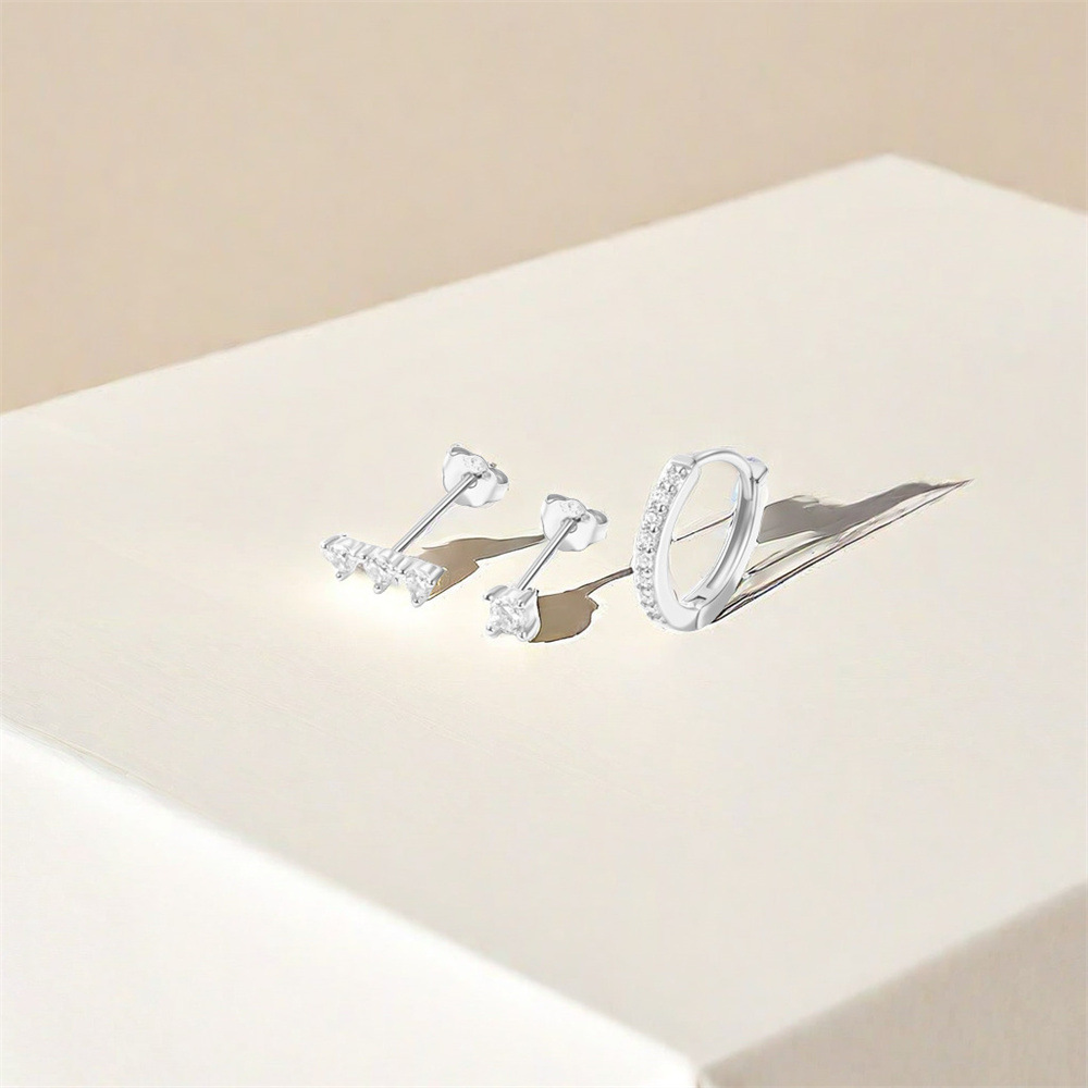 5g Weight 925 Sterling Silver Ear Needle Material December Birthstone Turquoise, Zircon Inlay Material Earrings Classification 3 Pieces Set Quantity Holiday, Daily Occasion 925 Sterling Silver Material Geometric Pattern Women's Gender Plating, Inlay Design Simple Style Style 3 Pieces Set 925 Sterling Silver Turquoise Zircon Geometric Earrings 49