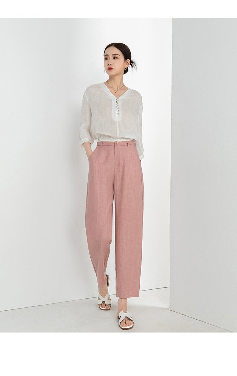 Quần harem nữ ống rộng vải lanh Tencel mỏng mùa hè, tôn dáng, chín tấc — Hoa Anh Đào chi tiết 3