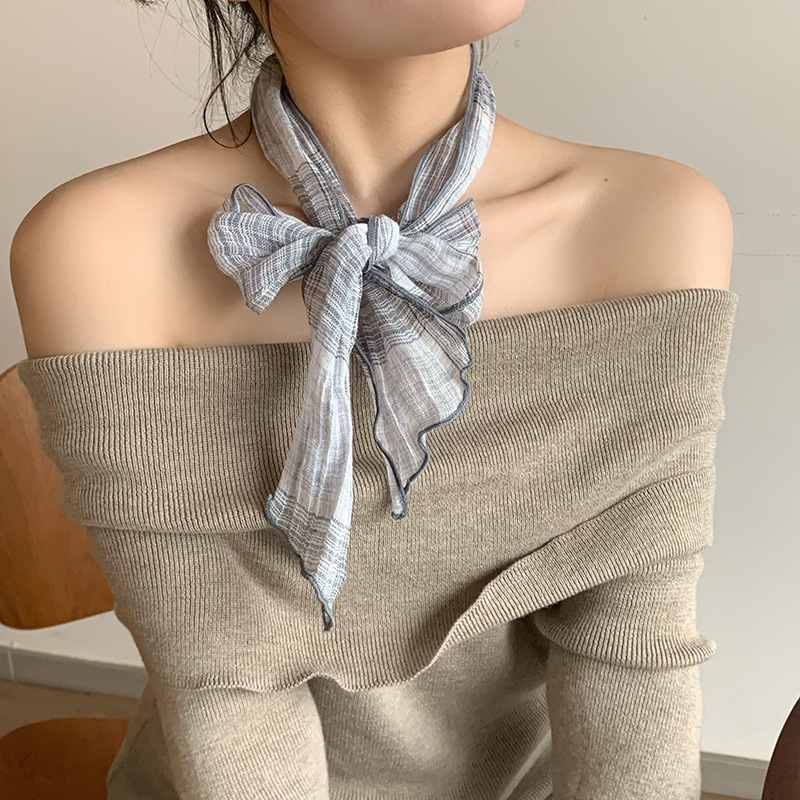 Bufandas de seda de alta calidad primavera y verano nuevo estilo delgado personalidad de cuadrícula universal correa de pelo bufandas de verano ventiladas