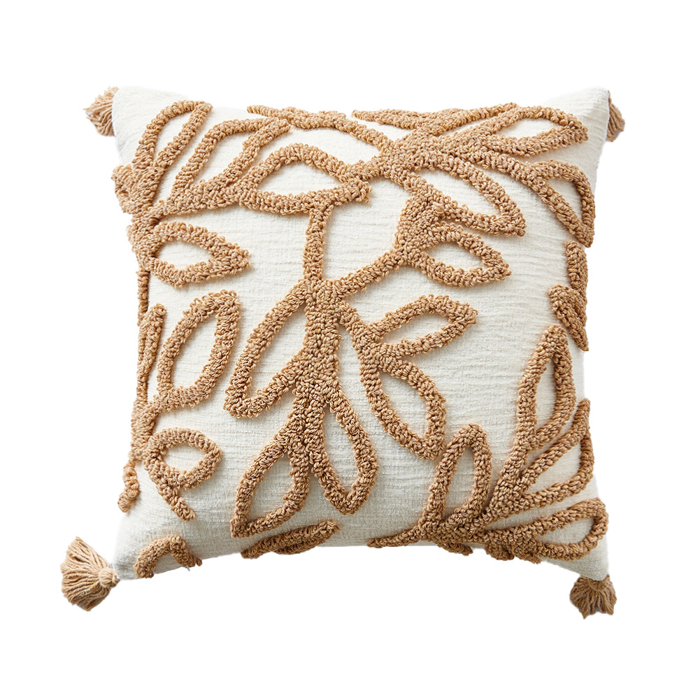 Ventas transfronterizas calientes de crema viento patrón geométrico anillo de vello bordado cubierta de almohada cubierta de almohada cubierta de almohada cubierta de almohada