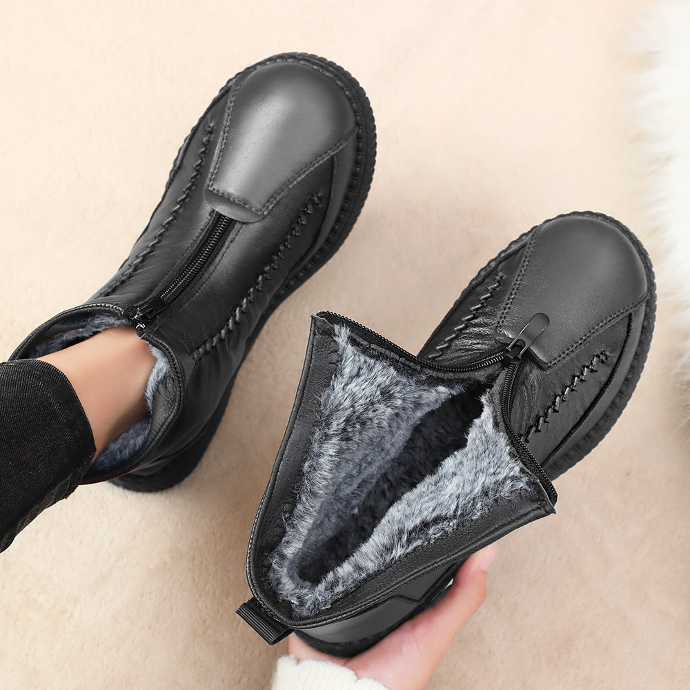 Zapatos de mujer de invierno, zapatos de algodón de madres de mediana edad, botas de nieve calientes, zapatos antideslizantes para personas mayores