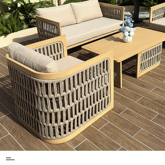 Diseñador de combinación de sofá de caña al aire libre a prueba de agua y protección solar alojamiento residencial patio jardín villa muebles al aire libre de alta calidad
