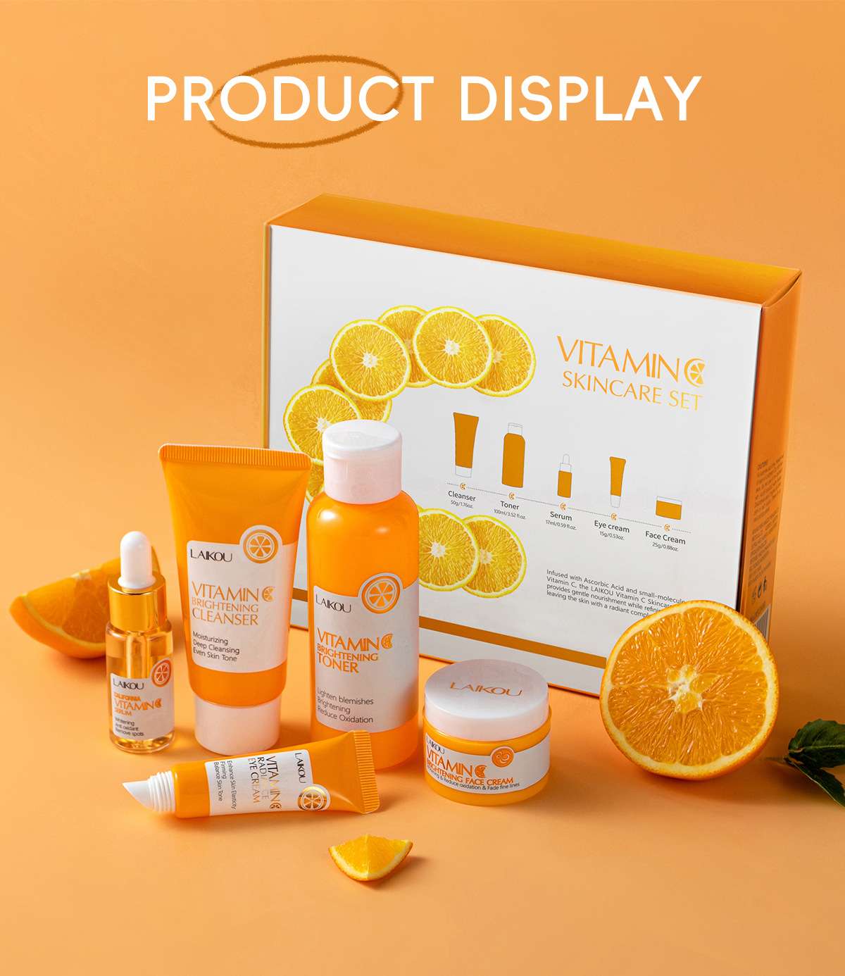 Cross-border LAIKOU Vitamin C series skin care set 5-piece set Hydrating facial care set wholesale manufacturer in stock undefined