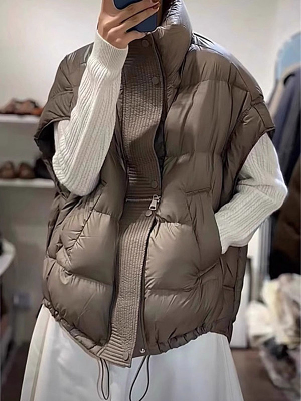 休闲立领羽绒马甲女2025秋冬时尚廓版保暖设计感遮肉白鸭绒背心潮|undefined