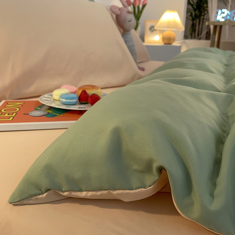 Solid Color Brushed Cotton Bedding Four-Piece Bed Sheet Wholesale Pillowcase Duvet Cover Plain Three-Piece Set Reactive_voghion.com