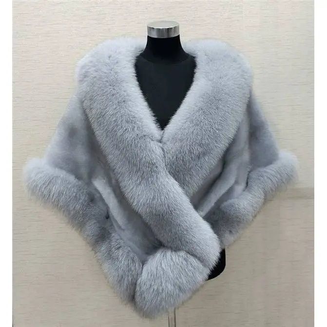2026 Winter New Style Imitation Mink Fox Fur Imitation Fur Shawl Women's Cape Imitation Fur Coat Oversized Dress Shawl