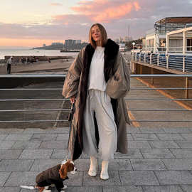 2025冬季新款韩系宽松毛领长款棉服外套女保暖时尚慵懒风纯色派克