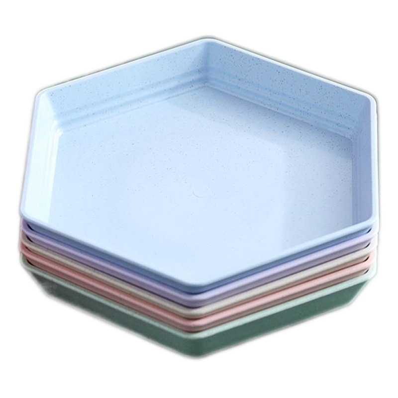 15cm hexagonal plato de paja de trigo pastel creativo plato de postre engrosada espesado resistente a las gotas plato de hueso plato doméstico