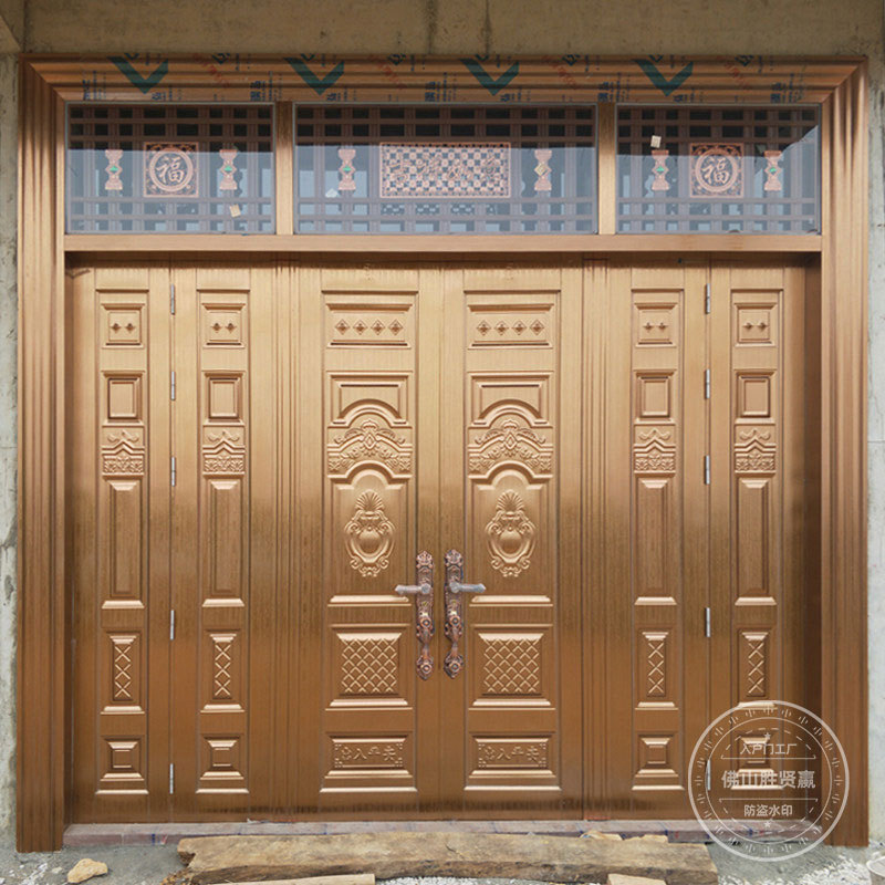 Stainless Steel Door for Rural Self-Built Houses, Household Double-Opening Door with Glass, Interior Door, Anti-Theft Entry Door for Projects