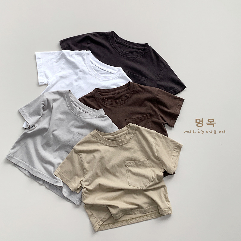 Color básico de todos los partidos ~ Camiseta de algodón de manga corta Camiseta casual simple para niños de verano