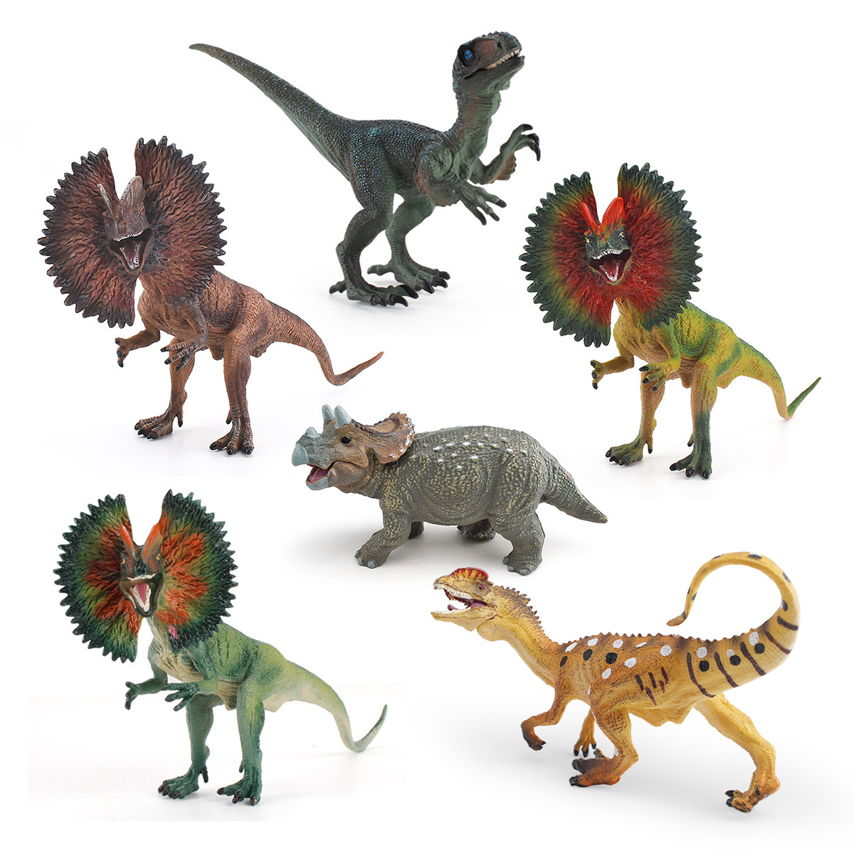 Simulación transfronteriza modelo de dinosaurio jurásico Cognitivo para niños Velociraptor Double Ridge Triceratops Juguetes de decoración hechos a mano