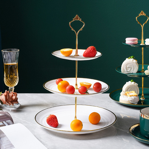 Light luxury three-tier dessert stand, multi-tier fruit plate, plastic gold-rimmed cake stand, afternoon tea snack stand, cake display stand