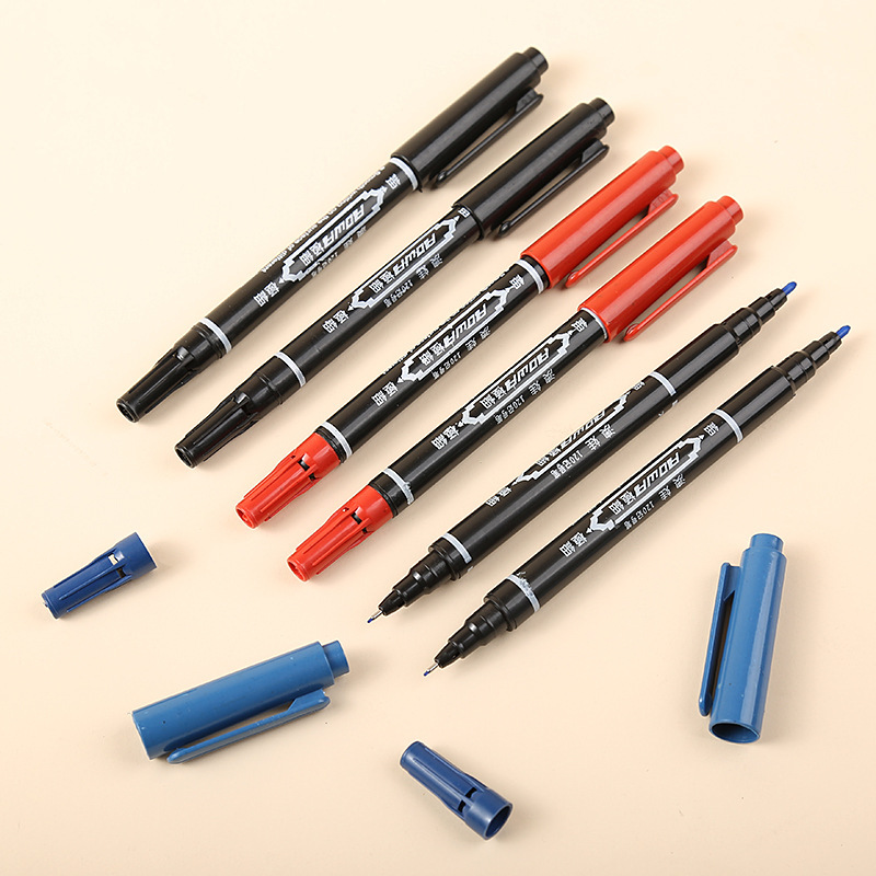 Pequeño lápiz negro de doble cabeza al por mayor impermeable no se desvanece pintura trazos estudiantes niños marcadores de arte papelería
