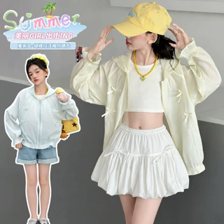 女童防晒衣夏季2026新款儿童洋气蝴蝶结连帽外套小女孩休闲上衣潮