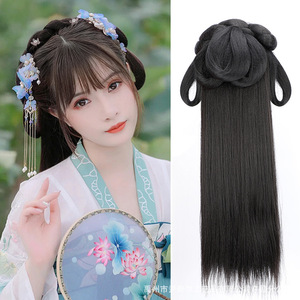 Chinese Hanfu fairy dress straight hair wig for women girls Tang han ming dynasty antique empress princess ancient costumes cosplay photos shooting hair styling wig 
