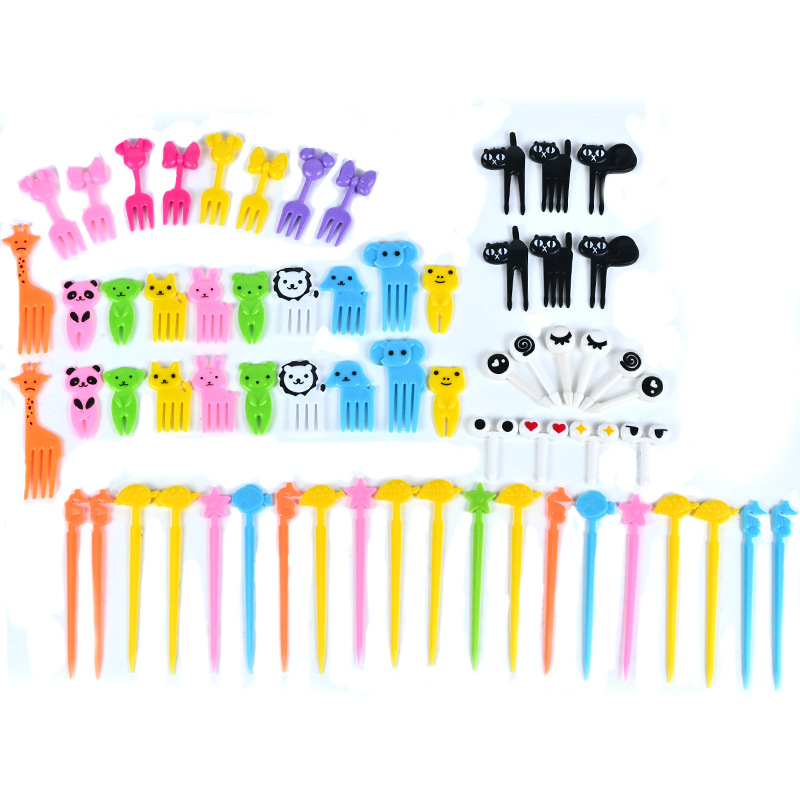 Uso doméstico Cartoon Tenedores para fruta para niños Creativo Animales para niños Set de palillos de plástico para fruta Palillos para fiambrera