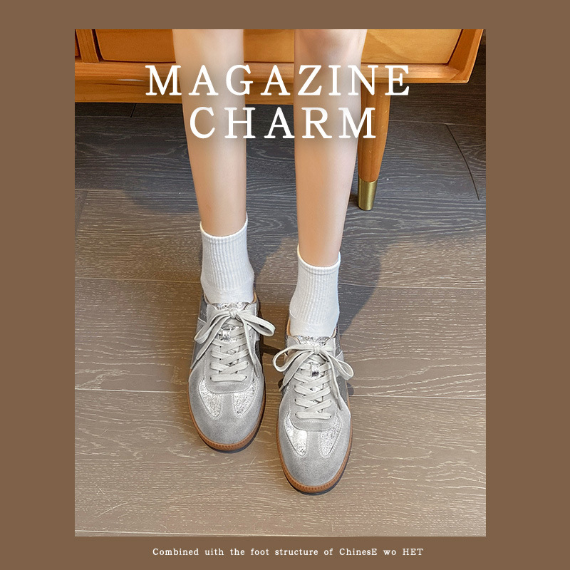 Women's Shoes Grape Mom's new versatile casual moral training shoes classic color blocked round toe sneakers slimming single shoes_voghion.com