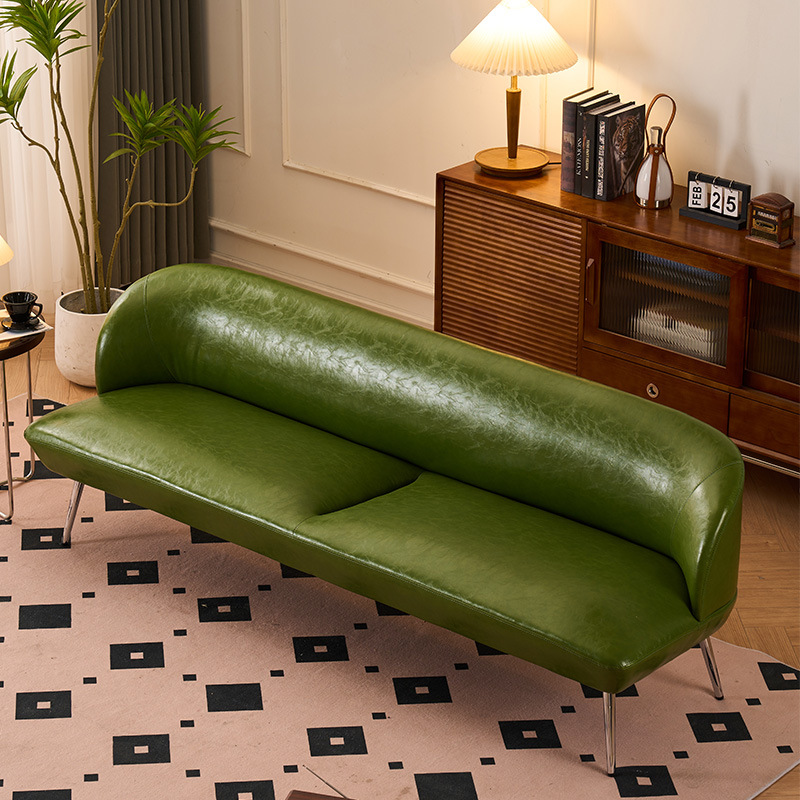 Leather Art Sofa for Small Living Rooms, Modern and Simple Style, Suitable for Clothing Stores, Oil Wax Leather, Rental Apartment, Double or Triple, Light Luxury Style