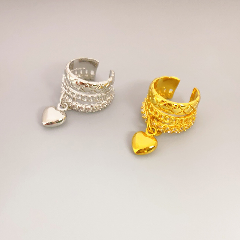 日韓小巧鑲鑽時尚金色輕奢風耳骨夾小桃心造型氣質無耳洞耳夾批發