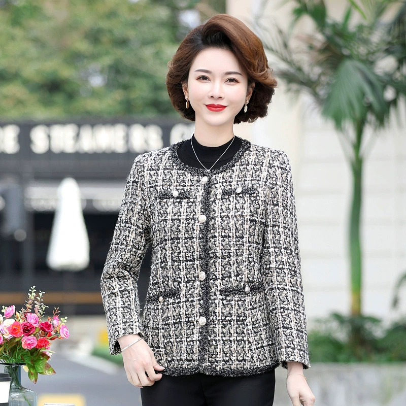 Весенне-осеннее пальто для молодых мам, новинка 2022, женское весеннее пальто среднего и пожилого возраста, маленький топ в западном стиле, повседневный костюм в стиле Шанель
