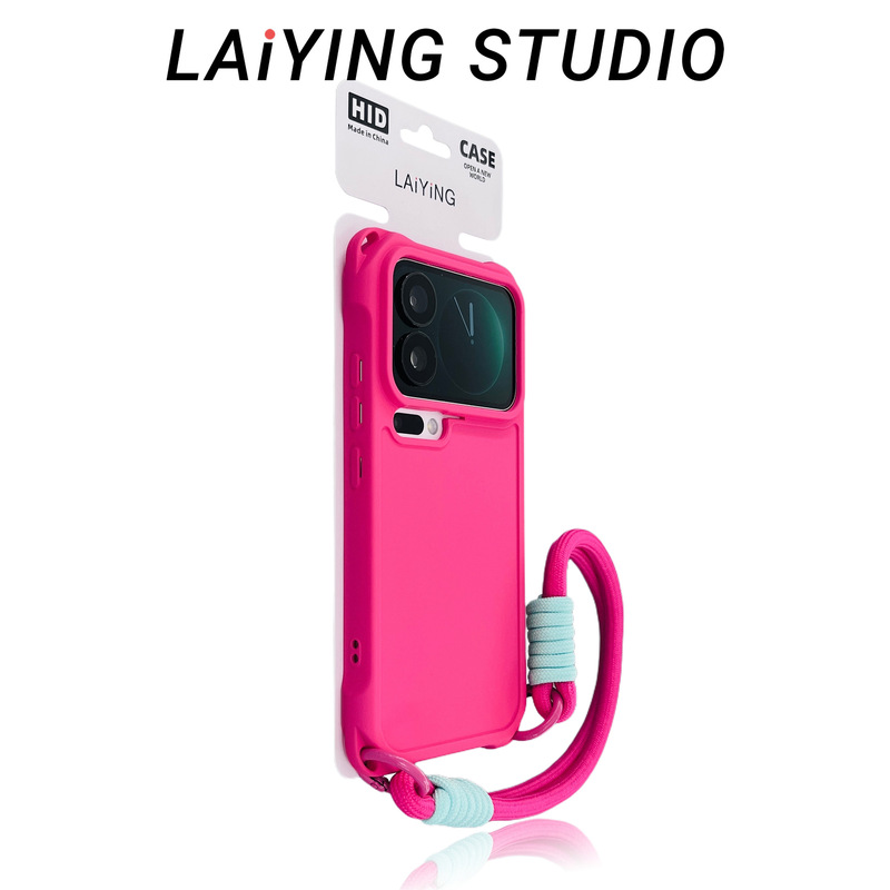 [Rose Red Skin-Feel Diagonal Wristband Shell] Suitable for Xiaomi 17Promax New Mobile Phone Case 17Pm Pure Color Skin-Feel 15Pro Anti-Fall Satchel Lanyard 14Pro All-Inclusive 13 Women 12 Soft